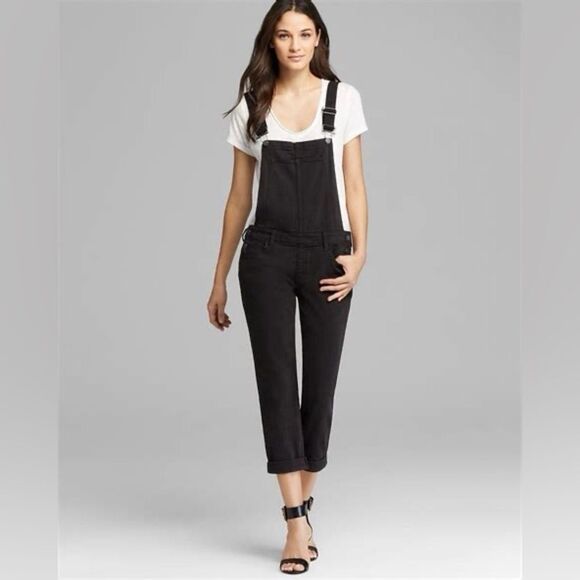 Paige Sierra Black Denim Overalls Adjustable Straps Tapered Leg Casual 29" - Picture 1 of 10